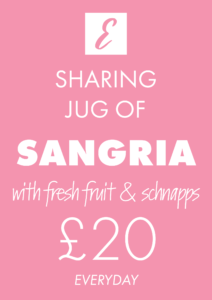 sharing jug of sangria with fresh fruit & schnapps £20